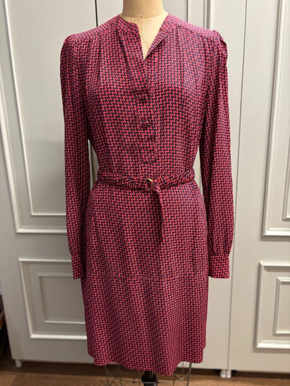 Essentiel Antwerp Chevron Zig Zag Midi Shirtdress & Belt - EU 38 / US M 6/8